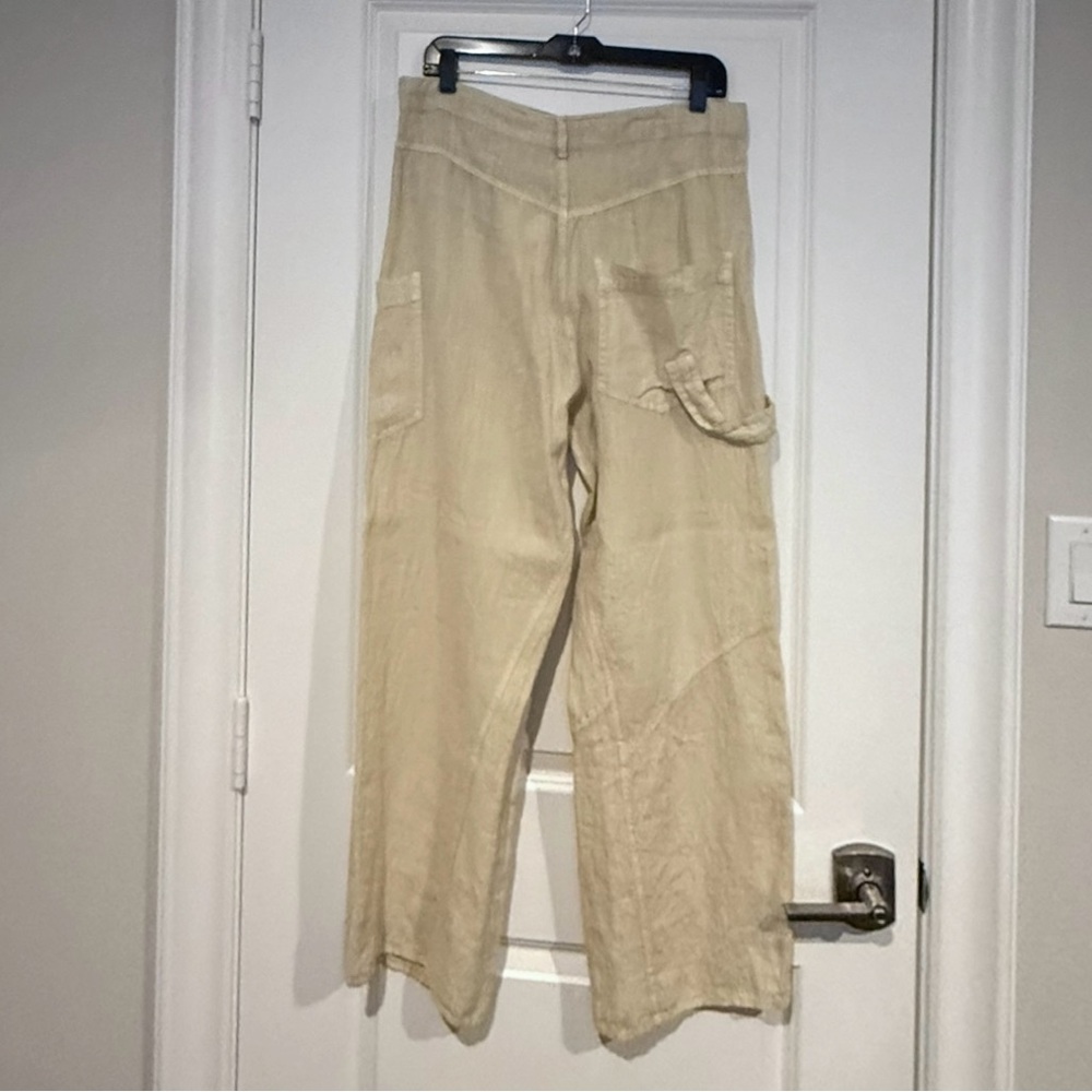 NWT ZARA Beige Linen Stylish Crossover Cargo Pant. Size Medium. - Picture 7 of 16